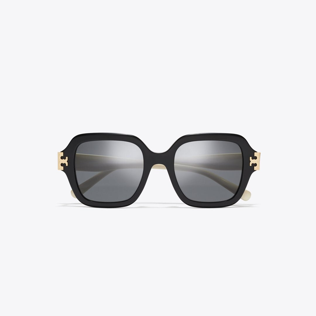 Tory Burch Eleanor Square Sunglasses BLACK/IVORY/DARK GRAY SOLID