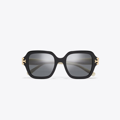 Tory Burch Eleanor Square Sunglasses BLACK/IVORY/DARK GRAY SOLID