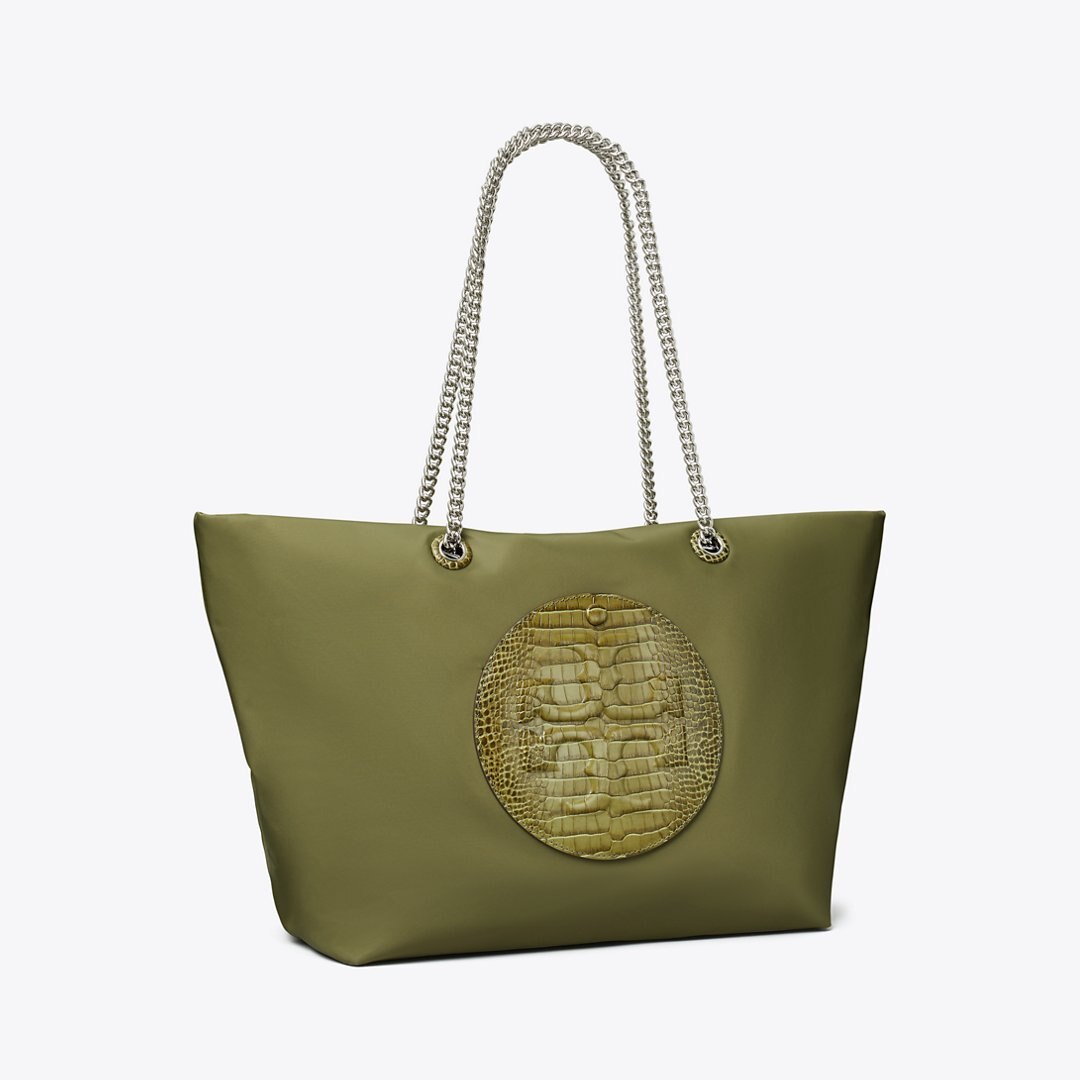 Tory Burch Ella Croc Chain Tote Green Khaki