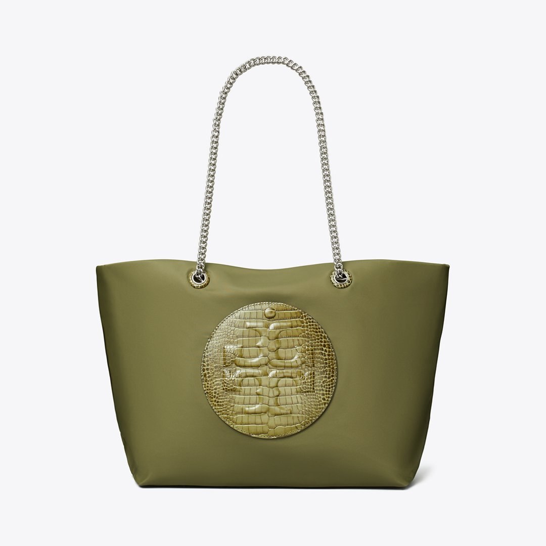 Tory Burch Ella Croc Chain Tote Green Khaki