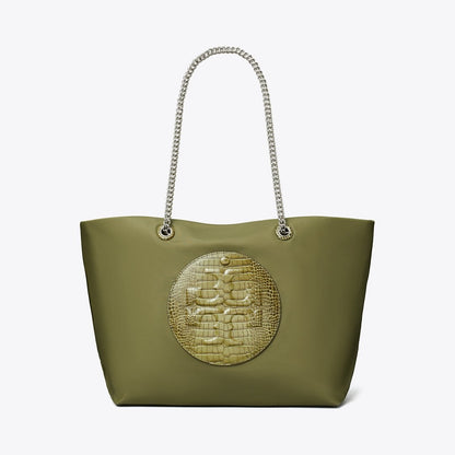 Tory Burch Ella Croc Chain Tote Green Khaki