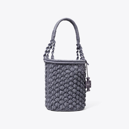 Tory Burch Ella Hand-Crocheted Popcorn Bucket Bag Gray