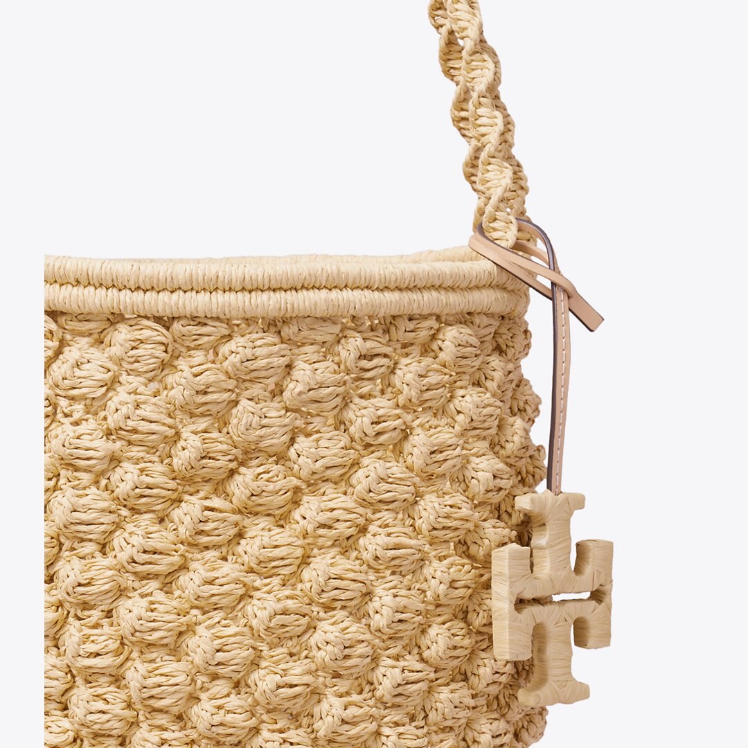 Tory Burch Ella Hand-Crocheted Popcorn Bucket Bag Natural