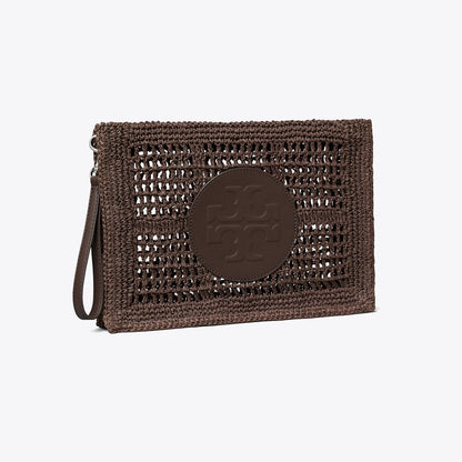 Tory Burch Ella Hand-Crocheted Pouch Dark Cocoa
