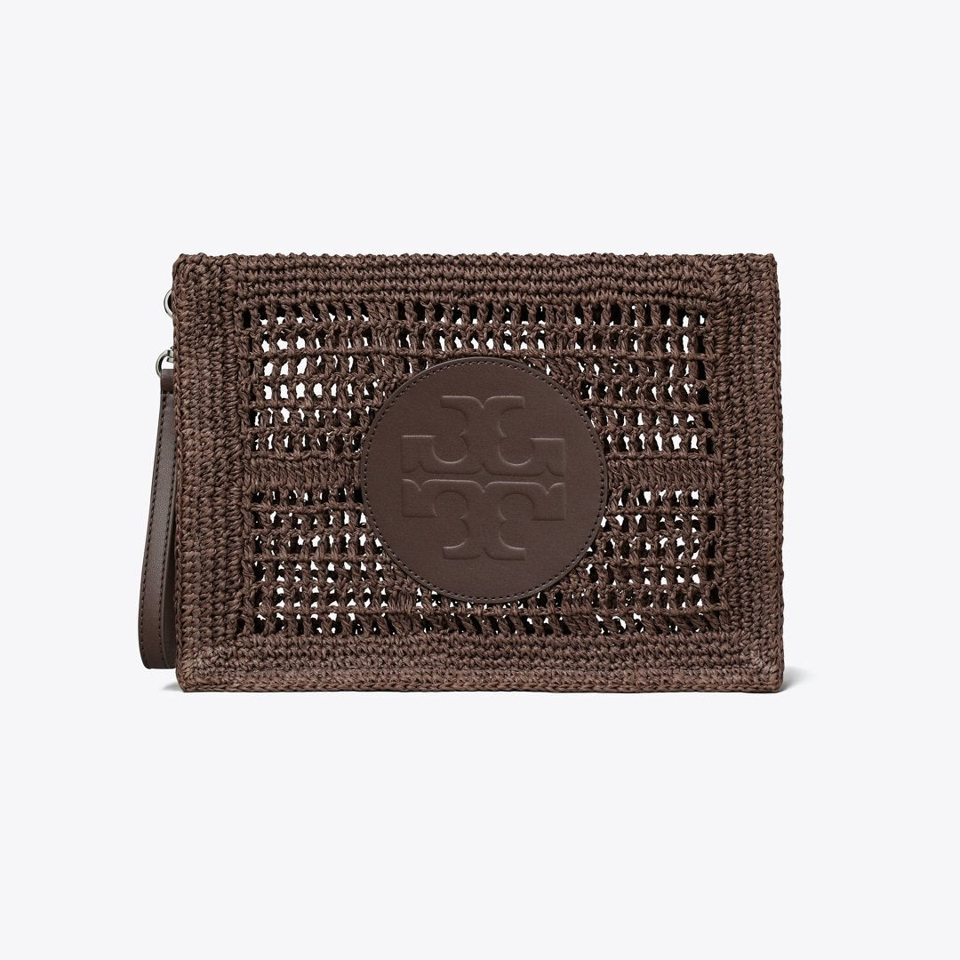 Tory Burch Ella Hand-Crocheted Pouch Dark Cocoa