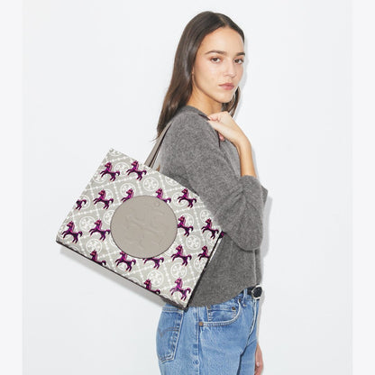 Tory Burch Ella Horse Nylon Small Tote Gray / Magenta