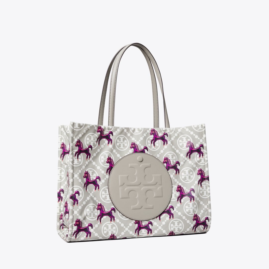 Tory Burch Ella Horse Nylon Small Tote Gray / Magenta