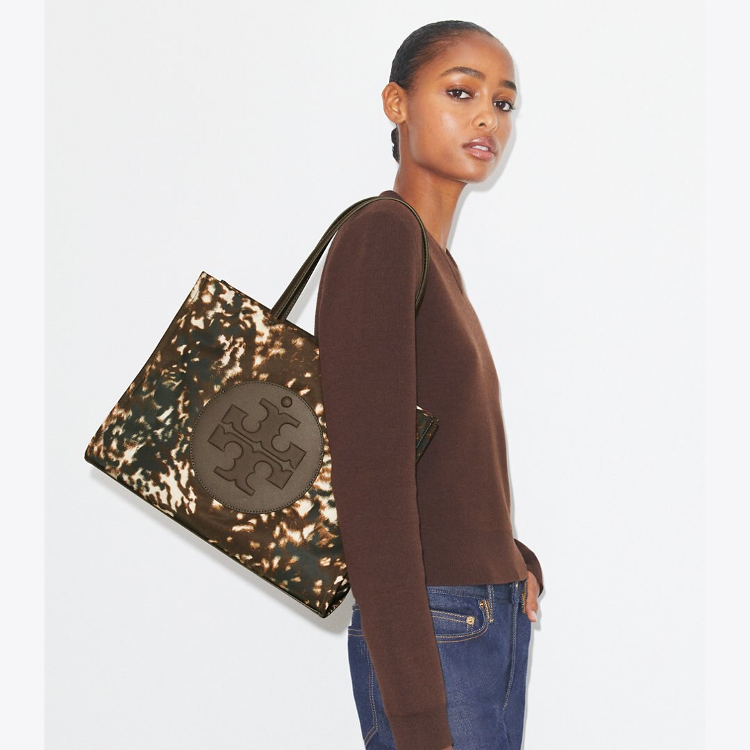 Tory Burch Ella Printed Nylon Small Tote Fall Fawn