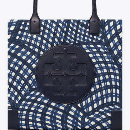 Tory Burch Ella Printed Tote Navy Warped Gingham