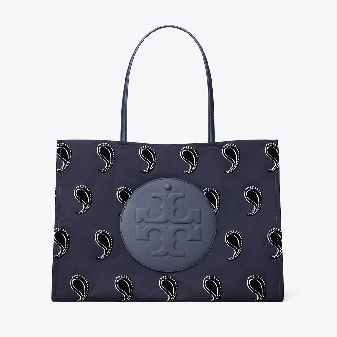 Tory Burch Ella Printed Tote Medium Navy Pajama Print