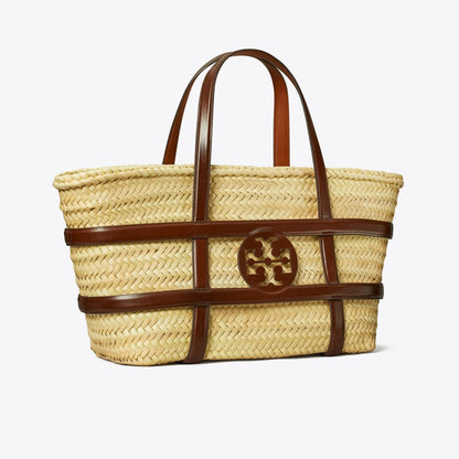 Tory Burch Ella Straw Basket Classic Cuoio