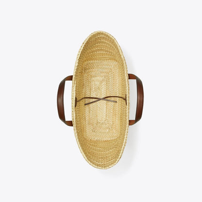 Tory Burch Ella Straw Basket Classic Cuoio