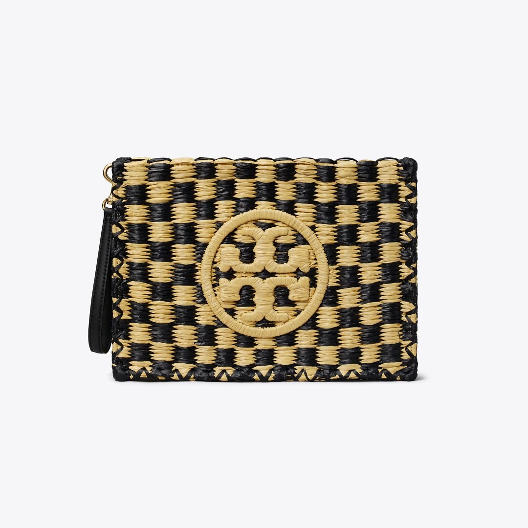 Tory Burch Ella Straw Pouch Black / Natural