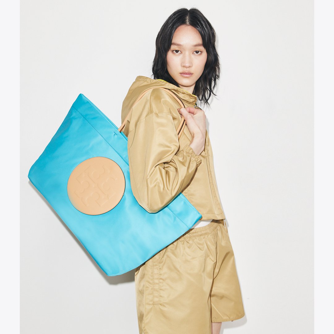 Tory Burch Ella Twist Reversible Tote Soft Turquoise