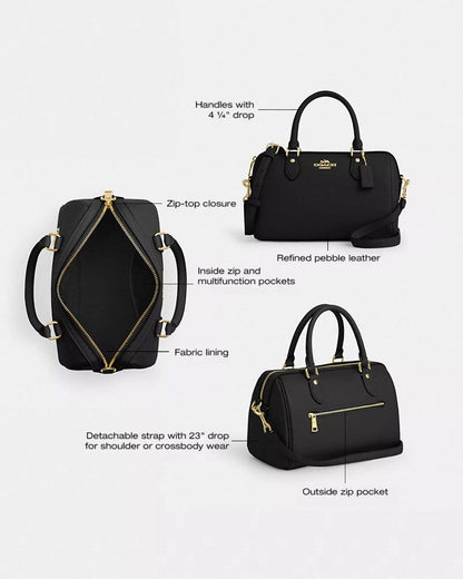 Coach Rowan Satchel Bag Gold Black