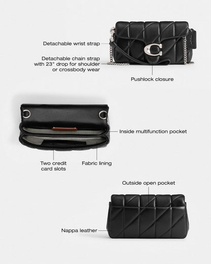 Coach Tabby Crossbody Wristlet With Pillow Quilting Silver Black