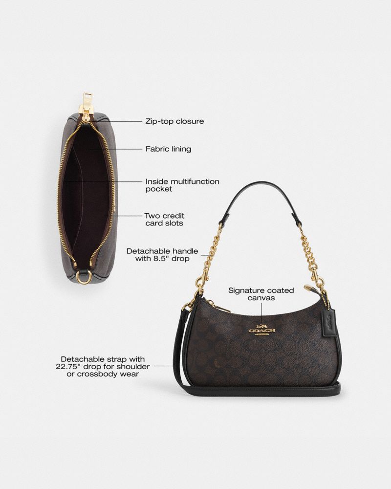 Coach Teri Shoulder Bag In Signature Canvas Gold Walnut Black