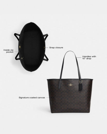 Coach City Tote Bag In Signature Canvas Gold White Chalk