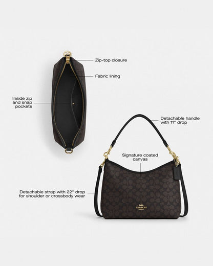 Coach Laurel Shoulder Bag In Signature Canvas Gold Walnut Black