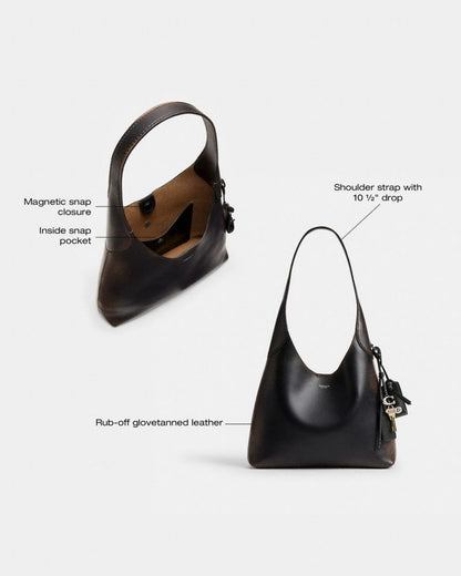 Coach Brooklyn Shoulder Bag 28 In Loved Leather Silver Black Brown