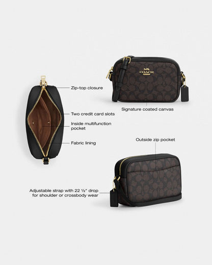 Coach Mini Jamie Camera Bag In Signature Canvas Gold Walnut Black