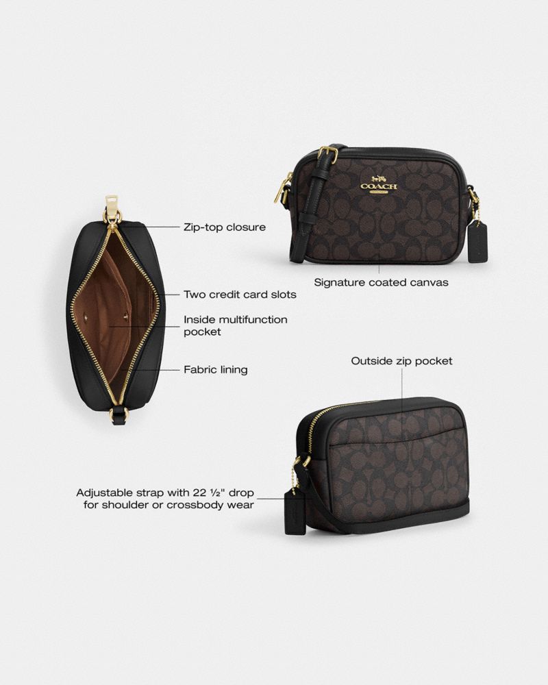 Coach Mini Jamie Camera Bag In Signature Canvas Gold Walnut Black