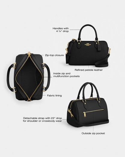 Coach Rowan Satchel Bag Gold Black