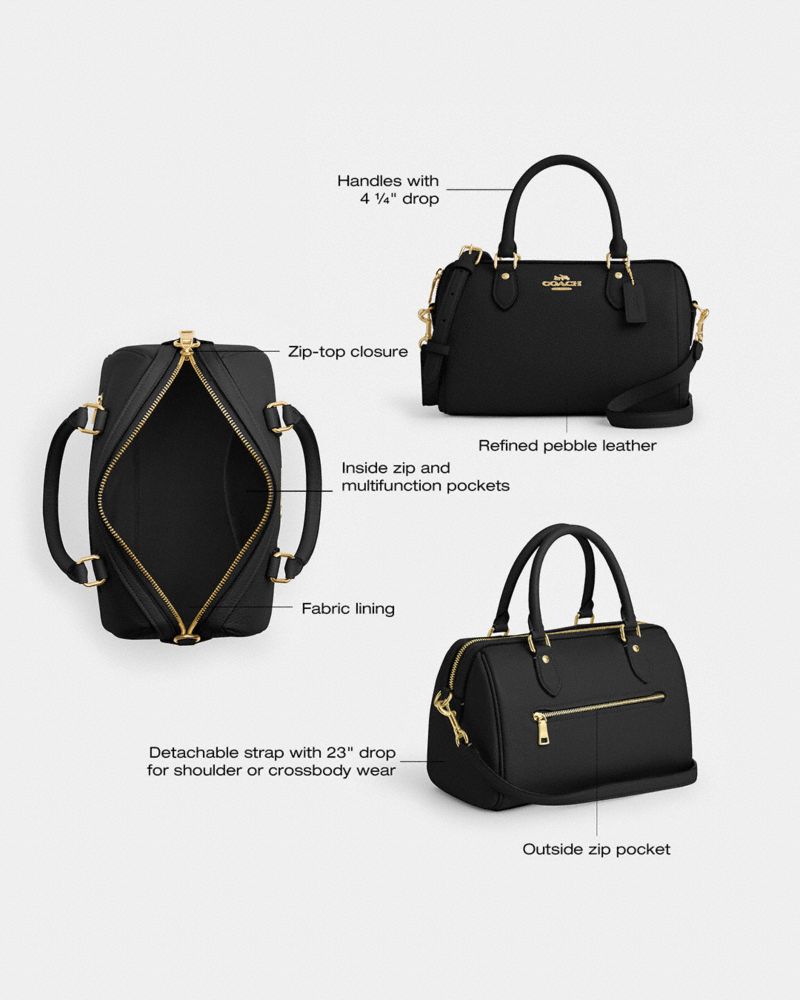 Coach Rowan Satchel Bag Gold Black