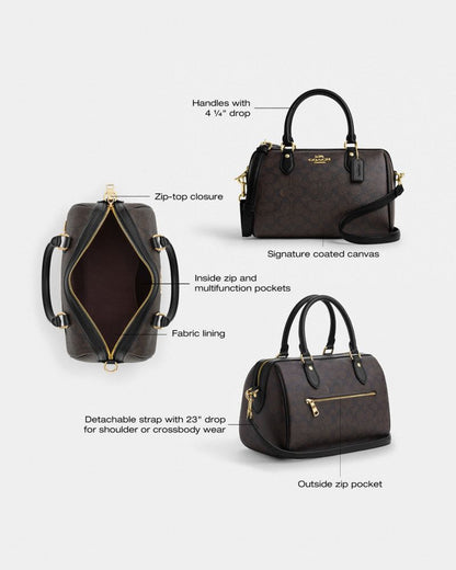 Coach Rowan Satchel Bag In Signature Canvas Gold Tan Brown