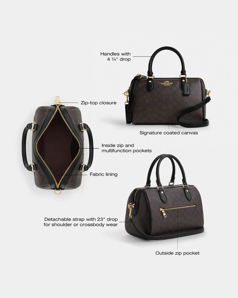 Coach Rowan Satchel Bag In Signature Canvas Gold Tan Brown