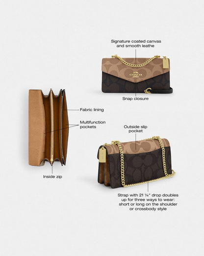 Coach Klare Envelope Crossbody Bag In Blocked Signature Canvas Gold Walnut Tan