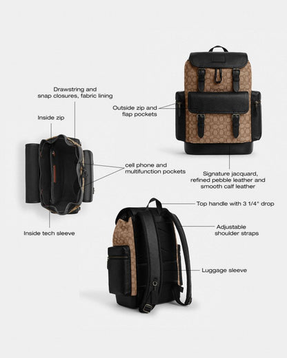 Coach Sprint Backpack In Signature Jacquard Gunmetal Tan Black