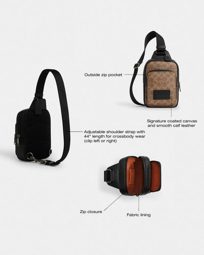 Coach Racer Sling Pack In Signature Canvas Gunmetal Tan Black