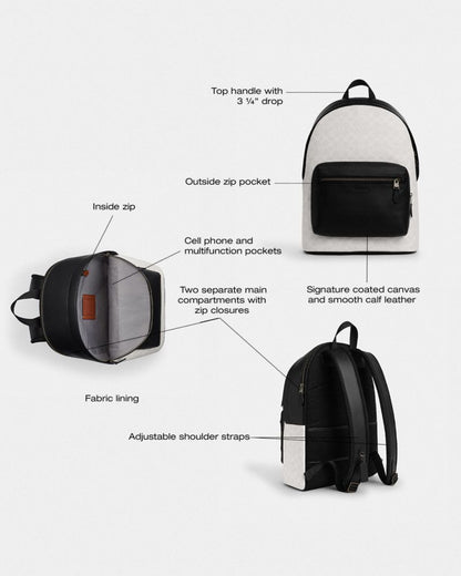 Coach West Backpack In Signature Canvas Gunmetal Chalk Black