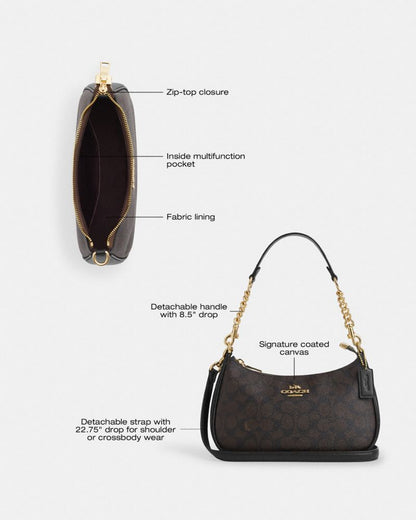 Coach Teri Shoulder Bag In Signature Canvas Gold Walnut Black