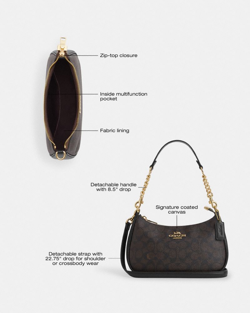 Coach Teri Shoulder Bag In Signature Canvas Gold Walnut Black