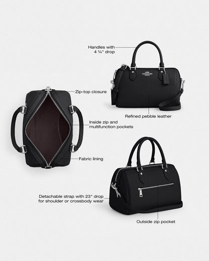 Coach Rowan Satchel Bag Silver Black