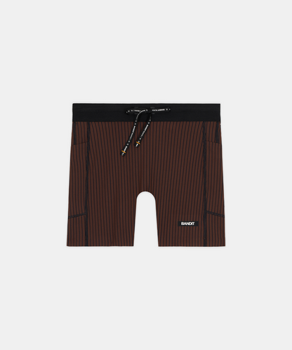 Bandit Womens Striped Cadence 5 Compression Shorts Cacao Black