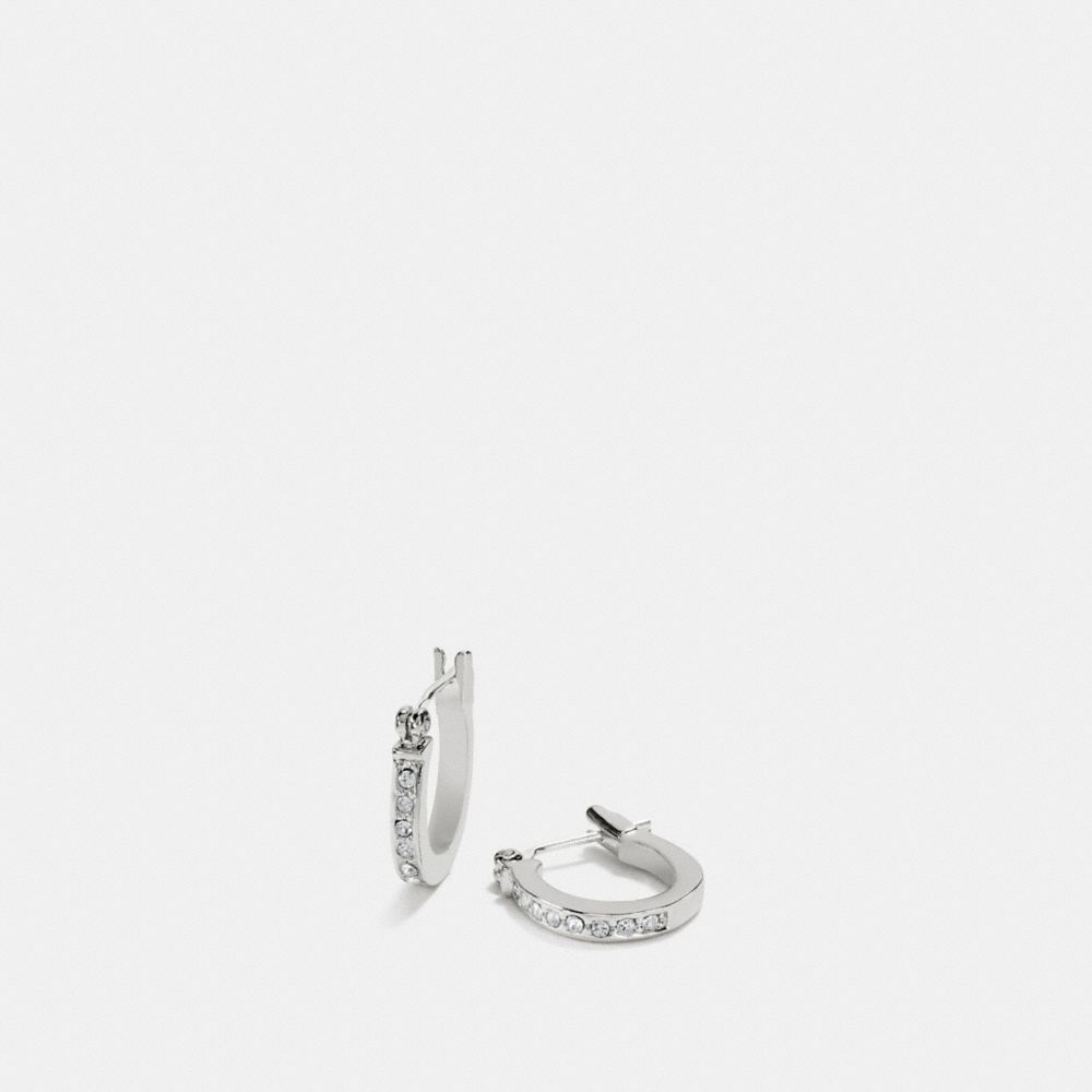 Coach Pave Signature Huggie Earrings Silver Black