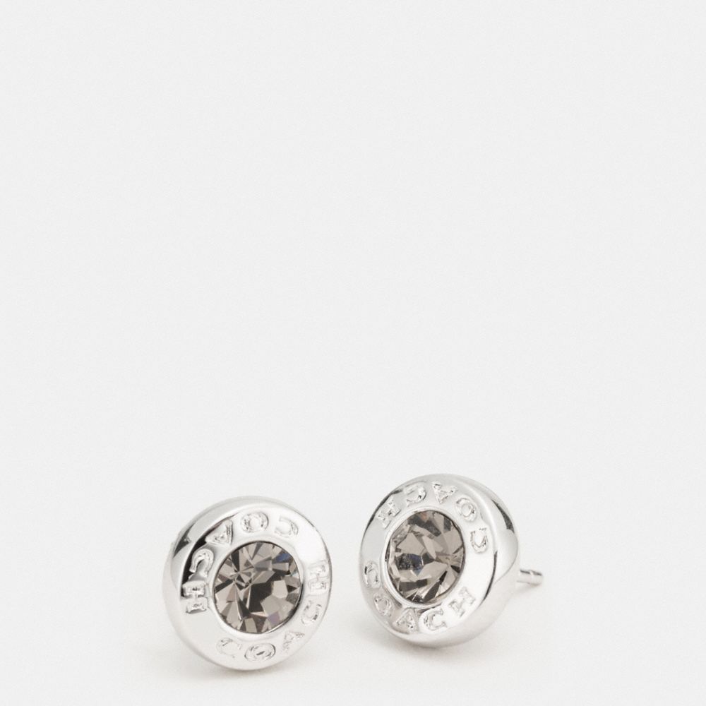 Open Circle Stone Stud Earrings Silver Silver