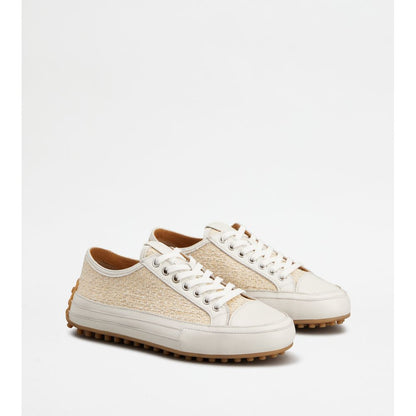 Tods Sneakers In Fabric And Leather White Beige Womens