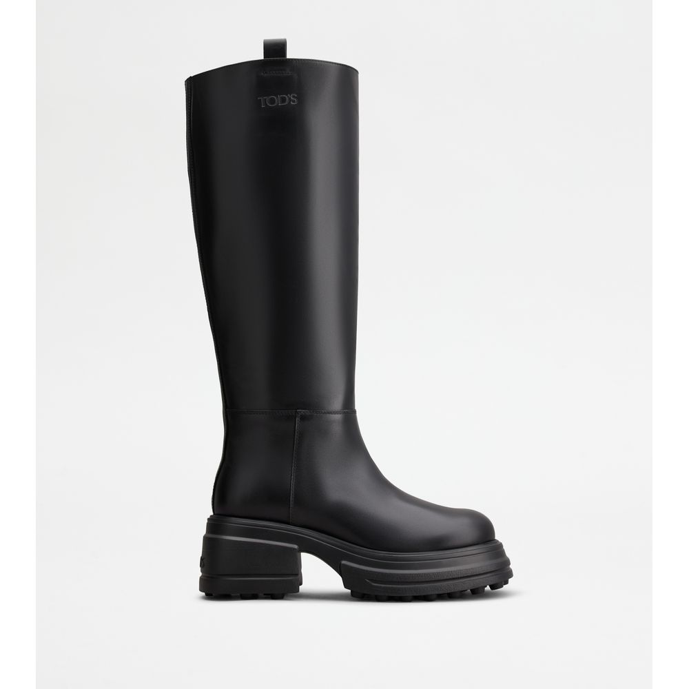 Tods Platform Boots In Leather Black Womens