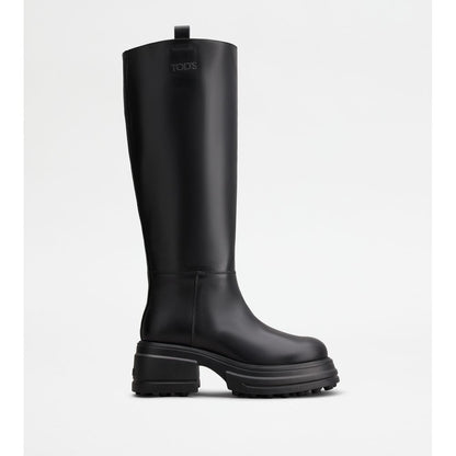 Tods Platform Boots In Leather Black Womens