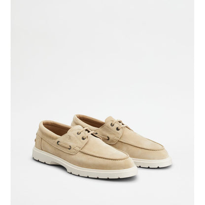 Tods Boat Shoes In Suede Beige Mens