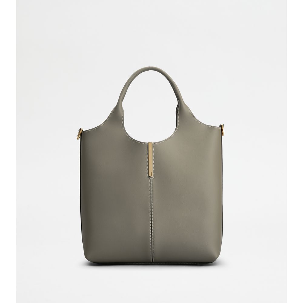 Tods Tote Shopping Bag In Leather Small Grey