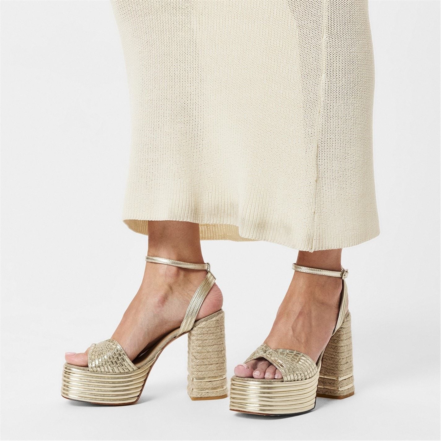  Ferosa Block Heels Champagne