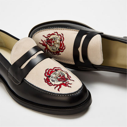  Fire Tiger Penny Loafers Black