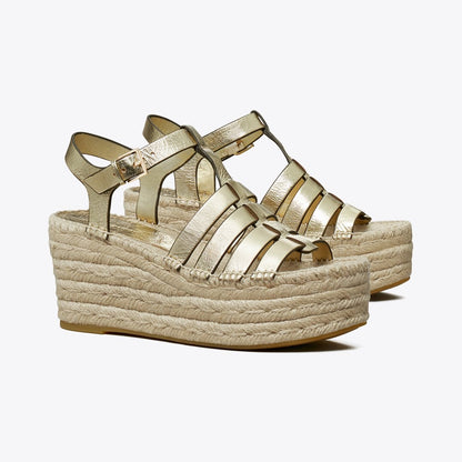Tory Burch Fisherman Espadrille Wedge Spark Gold