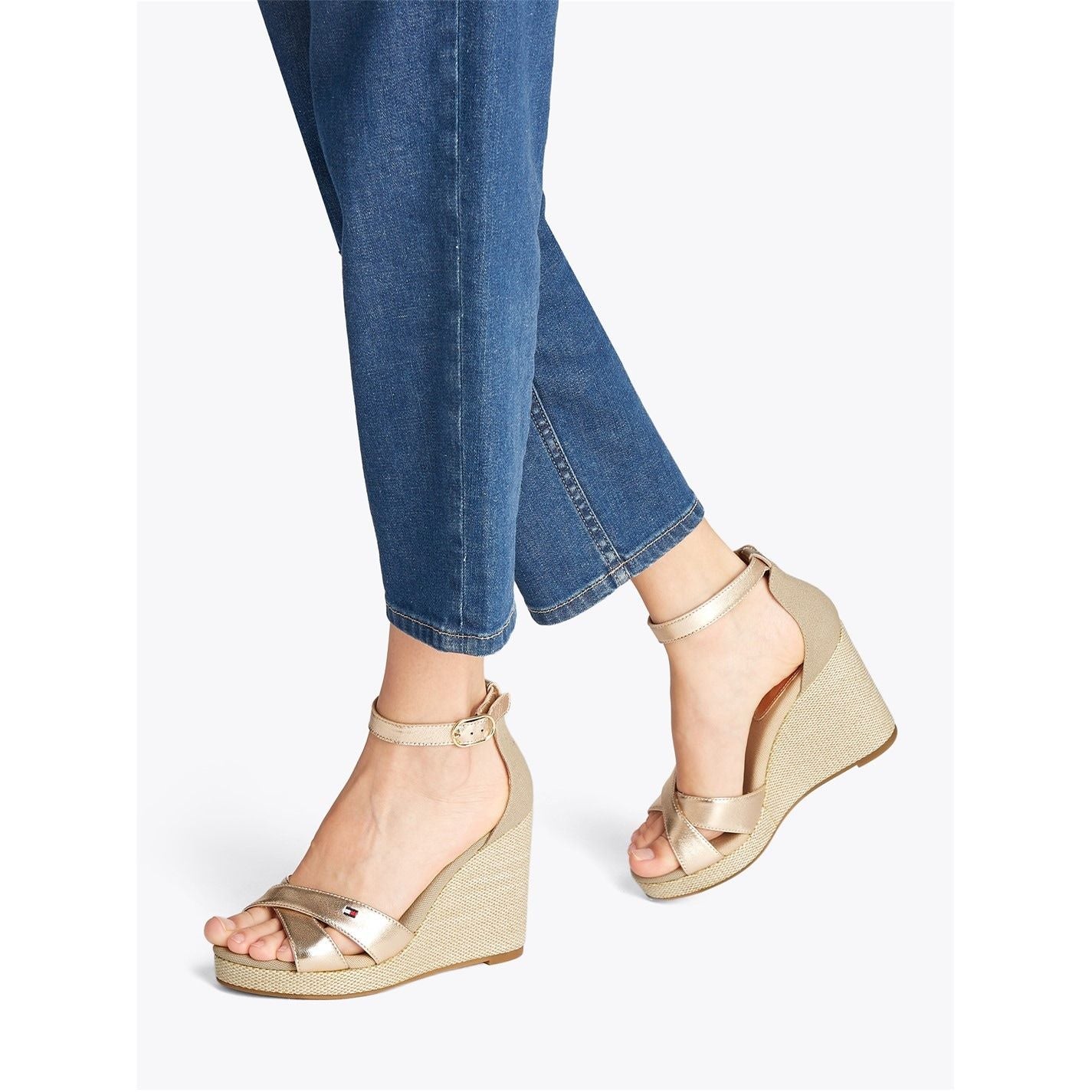  Flag Metallic High Wedge Espad Gold