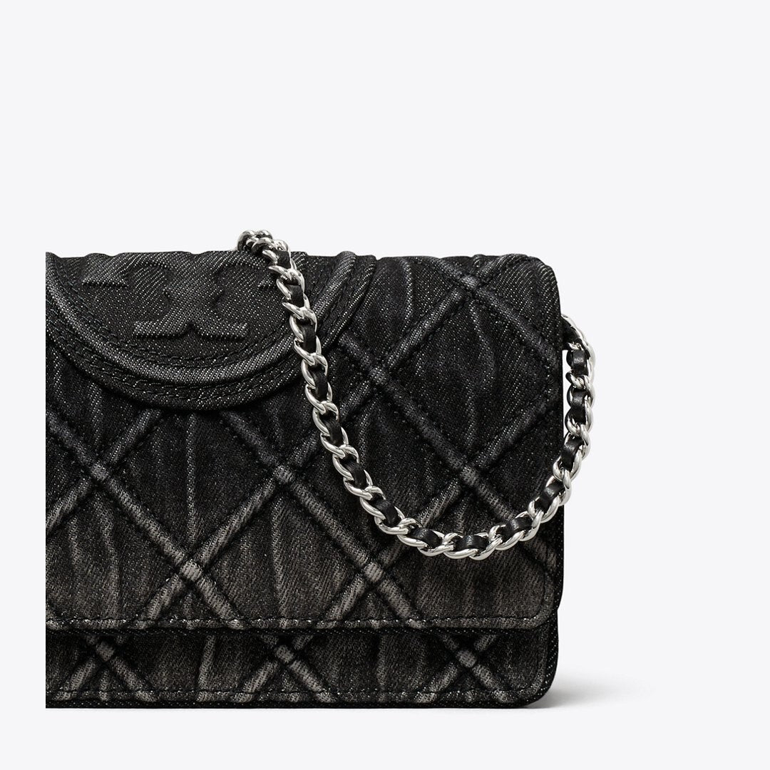 Tory Burch Fleming Denim Chain Crossbody Black